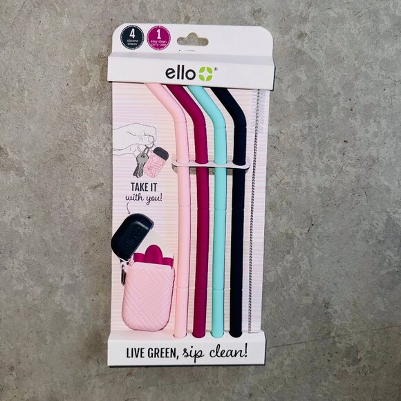 Ello Impact Silicone Fold & Store Straws with Carry Case, 4 Piece, June Breeze - Picture 9 of 10